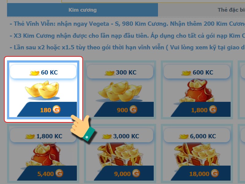 Chọn gói nạp Chọn gói nạp