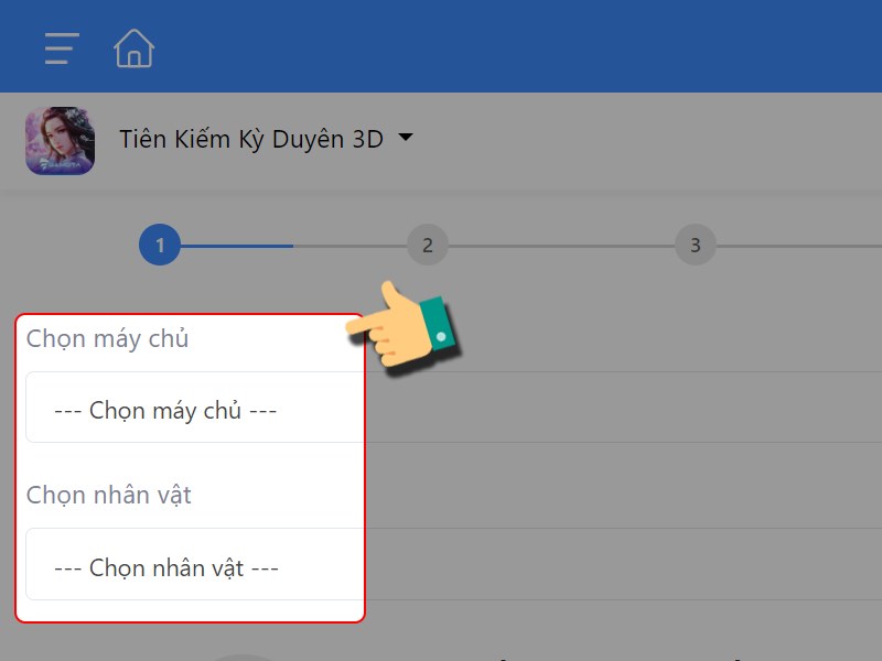 Chọn nhân vật nạp thẻ