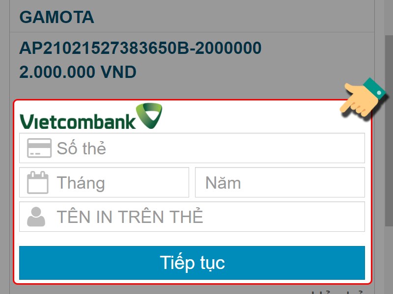 Nhập thông tin thẻ ngân hàng
