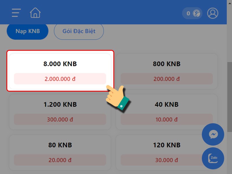 Chọn gói muốn nạp
