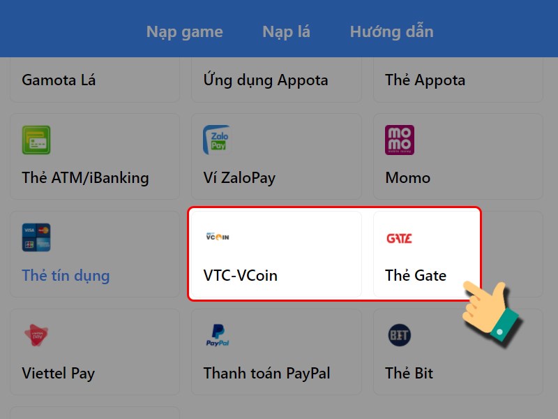 Chọn thẻ game