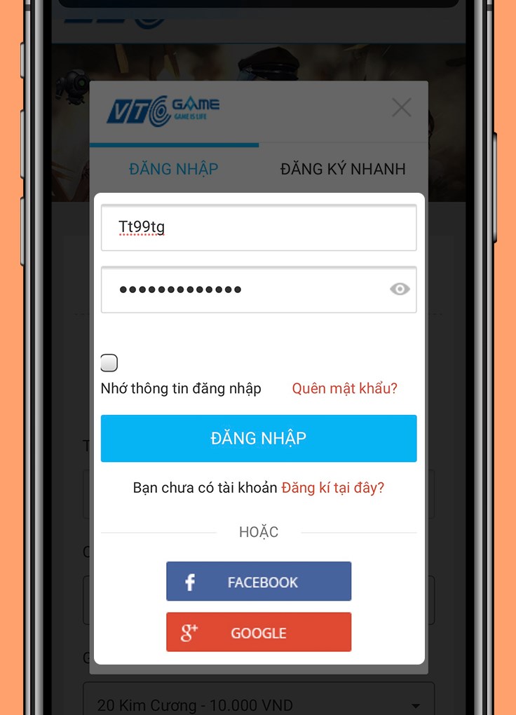 Đăng nhập tài khoản VTC Game 
