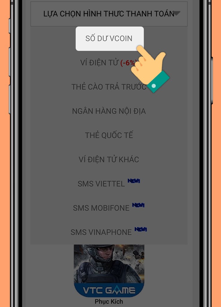 Chon thanh toán bằng Vcoin