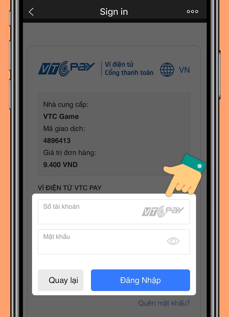 Đăng nhập ví điện tử VTC Pay