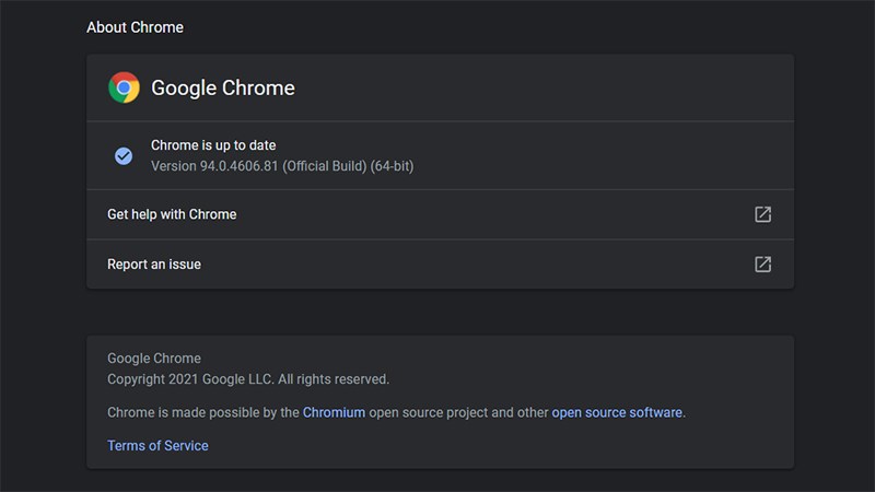 Chrome đã được cập nhật thành công