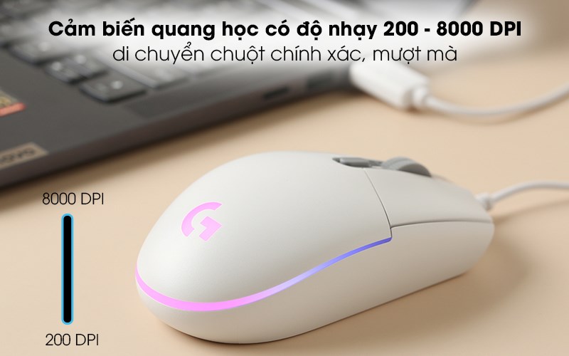 Cảm biến quang học c&oacute; độ nhạy l&ecirc;n đến 8000 DPI