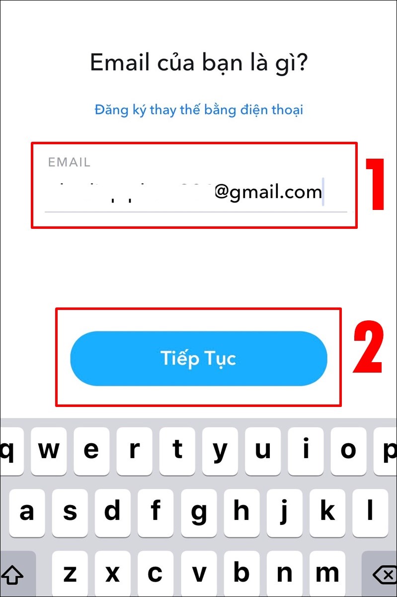 Nhập t&agrave;i khoản Email c&ograve;n hiệu lực của bạn v&agrave; nhấn Tiếp tục