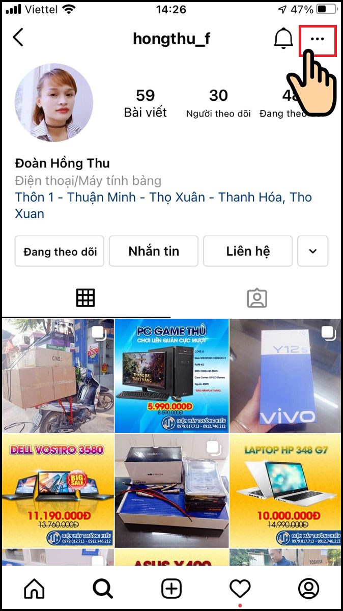 Tìm tới trang của người muốn chặn