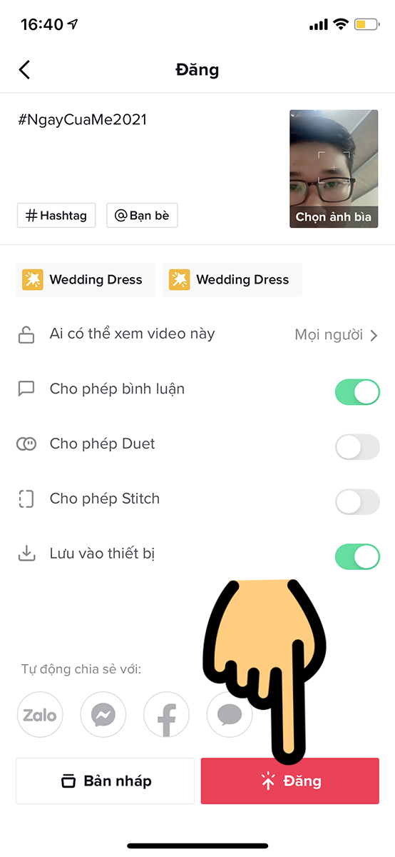 Nhấn nút Đăng để tải video lên TikTok