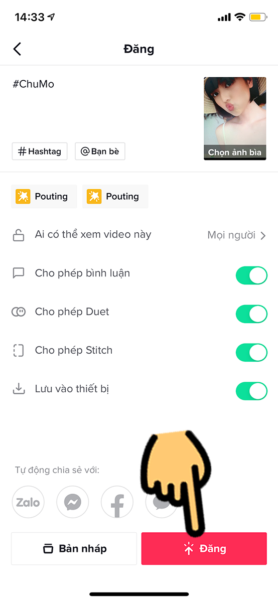 Nhấn n&uacute;t Đăng để tải video l&ecirc;n TikTok