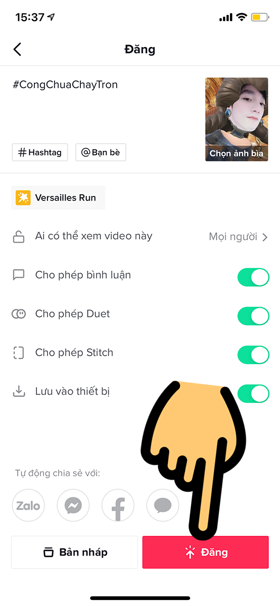 Nhấn n&uacute;t Đăng để tải video l&ecirc;n TikTok