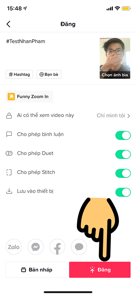Nhấn nút Đăng để tải video lên TikTok