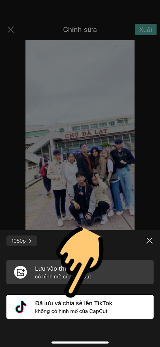 Chọn mục Đ&atilde; lưu v&agrave; chia sẻ l&ecirc;n TikTok