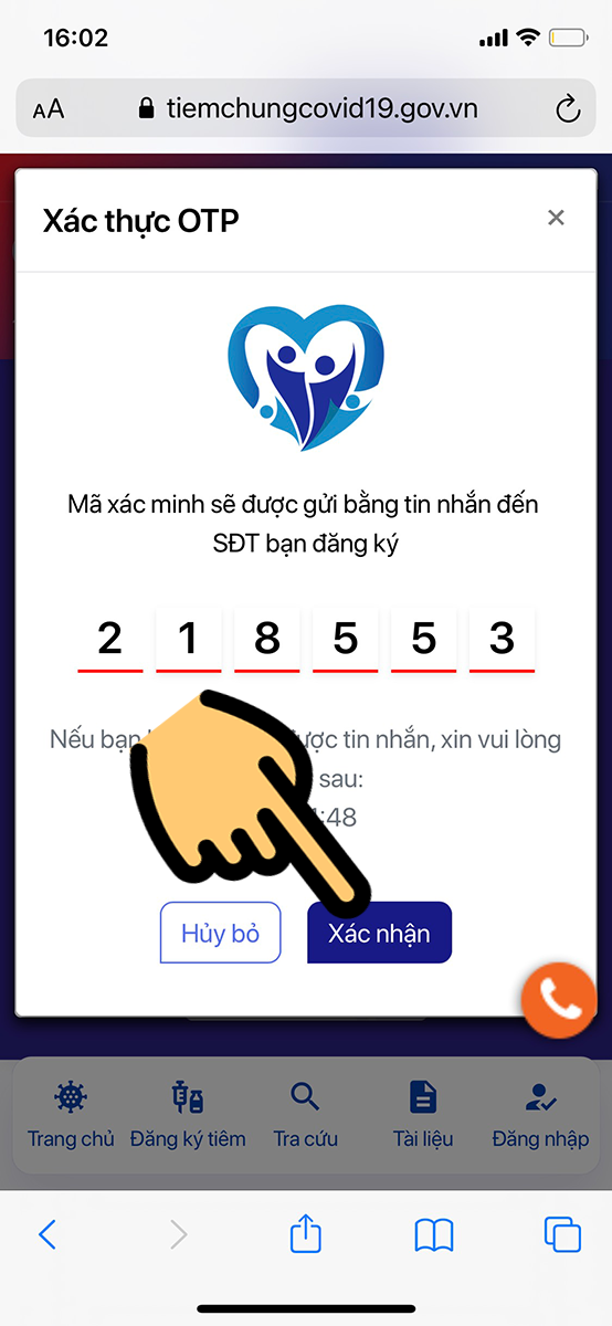 Nhập m&atilde; OTP được gửi về SĐT