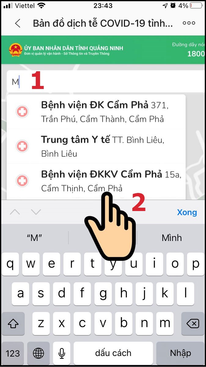 L&ecirc;n thanh t&igrave;m địa điểm, g&otilde; địa điểm cần t&igrave;m, chọn địa điểm