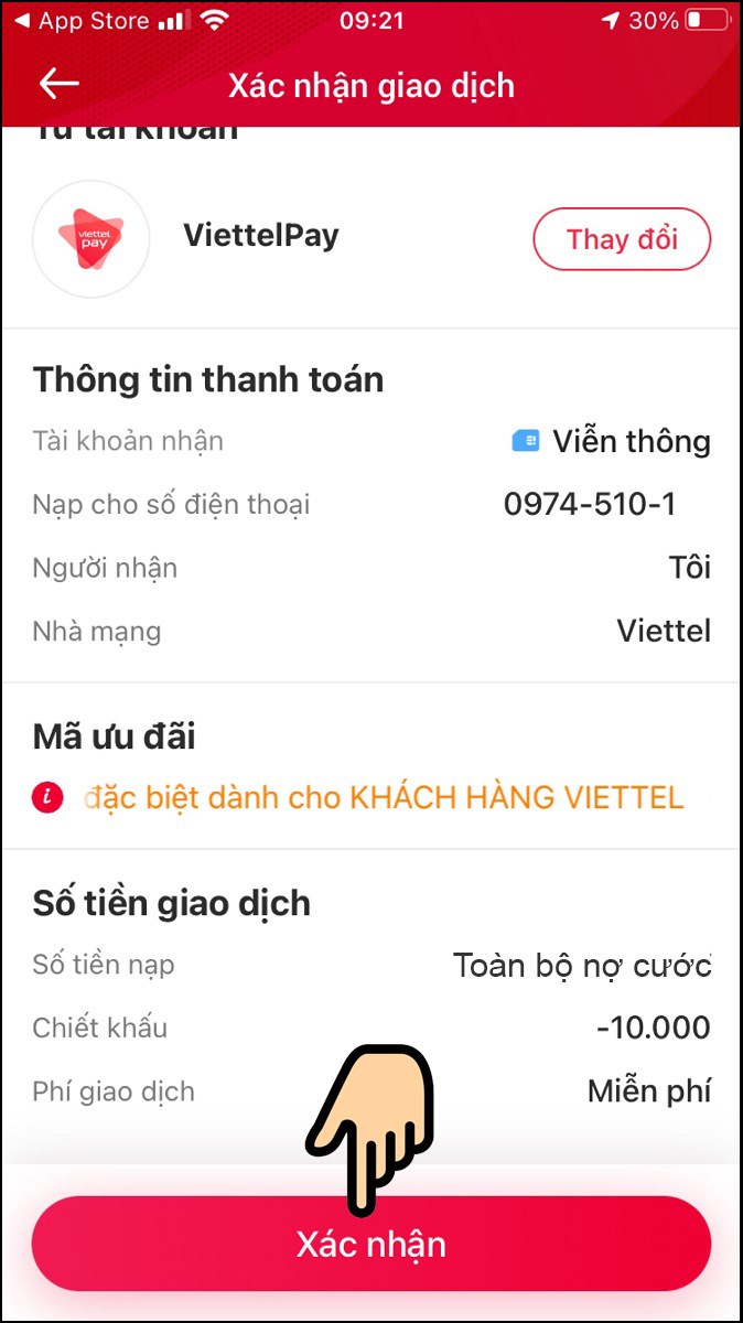 Bấm Xác nhận