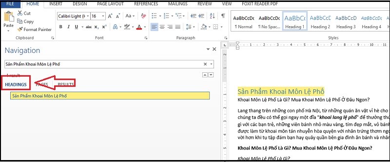 Cchọn tab Headings xem kết quả hiện thị heading
