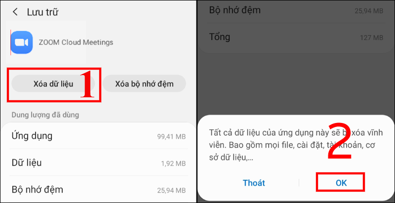 Nhấn Xóa dữ liệu