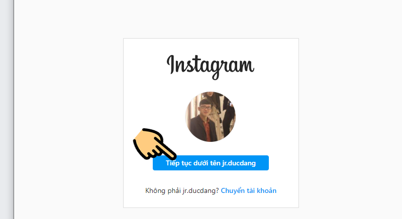 Chọn tiếp tục dưới t&ecirc;n t&agrave;i khoản Fanpage Instagram
