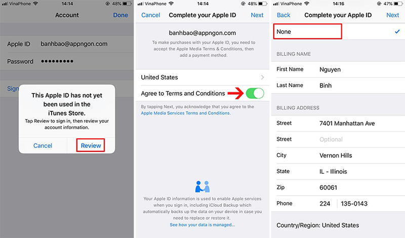 tạo xong tài khoản Apple ID US