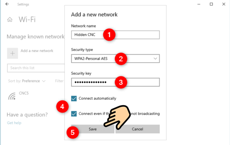 Nhập tên Wi-Fi tại Network name