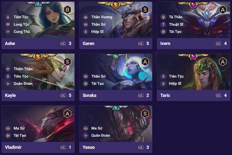 Danh sách tướng trong đội hình Tiên Tộc Tái Tạo