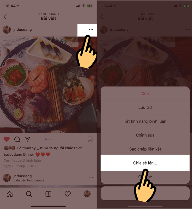 nhấn v&agrave;o b&agrave;i đăng cũ tr&ecirc;n Instagram