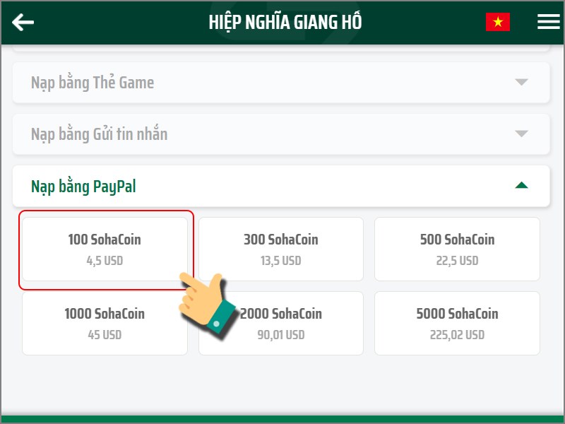 Chọn gói muốn nạp Chọn gói muốn nạp