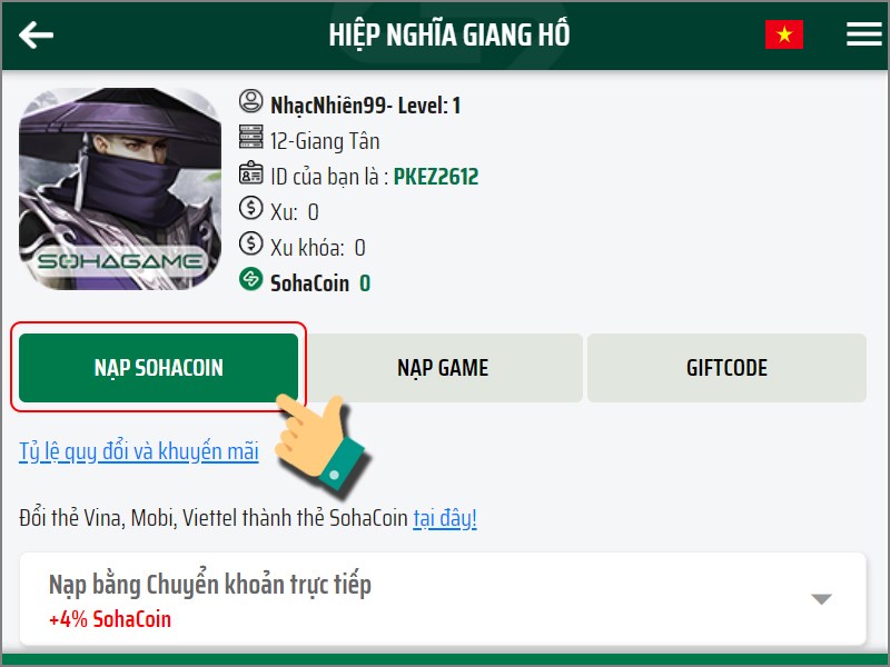 Chọn server và nhân vật Chọn server và nhân vật