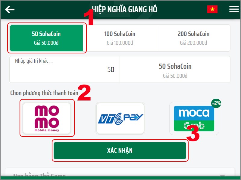 Chọn gói để nạp Chọn gói để nạp