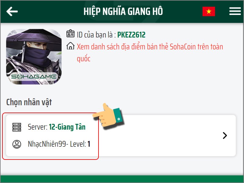 Chọn Server và nhân vật Chọn Server và nhân vật