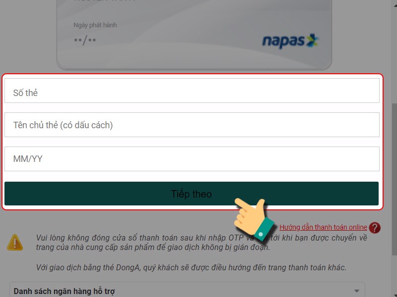 Điền thông tin thẻ nạp Điền thông tin thẻ nạp