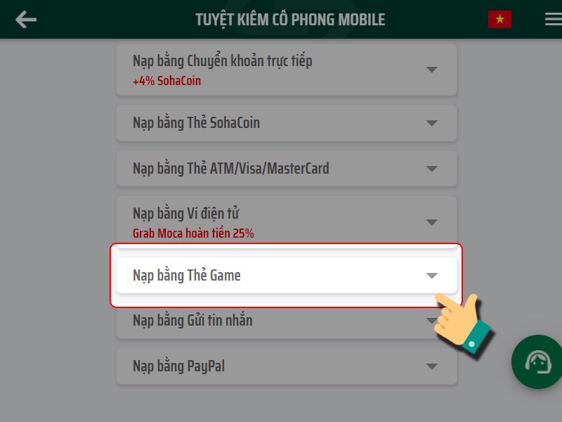 Nạp bằng thẻ game Nạp bằng thẻ game