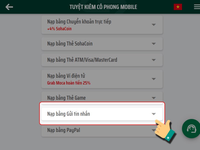 Nạp bằng cách gửi tin nhắn Nạp bằng cách gửi tin nhắn