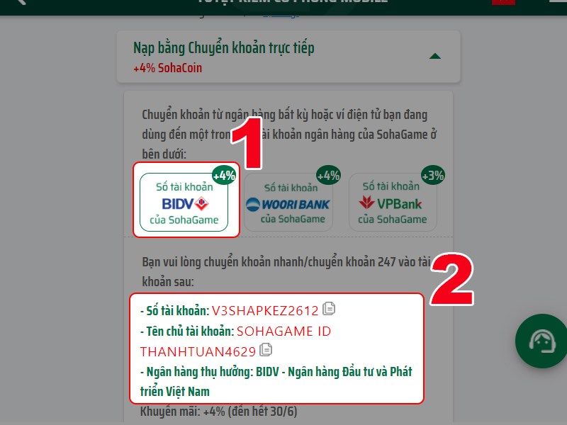 Chuyển khoản thông tin sau Chuyển khoản thông tin sau