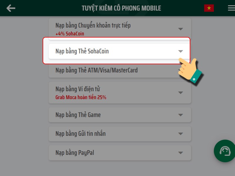 Nạp bằng thẻ SohaCoin Nạp bằng thẻ SohaCoin