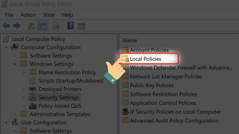Chọn và nhấn đúp vào Local Policies