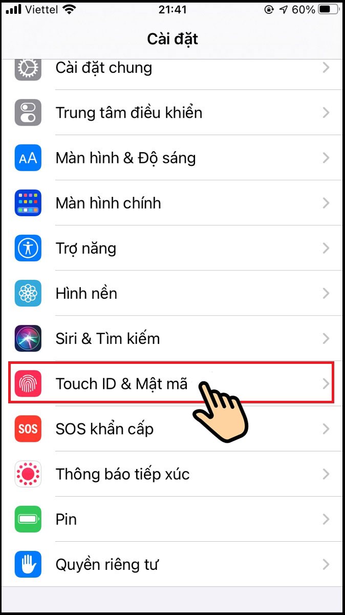 Chọn Touch ID & Mật mã