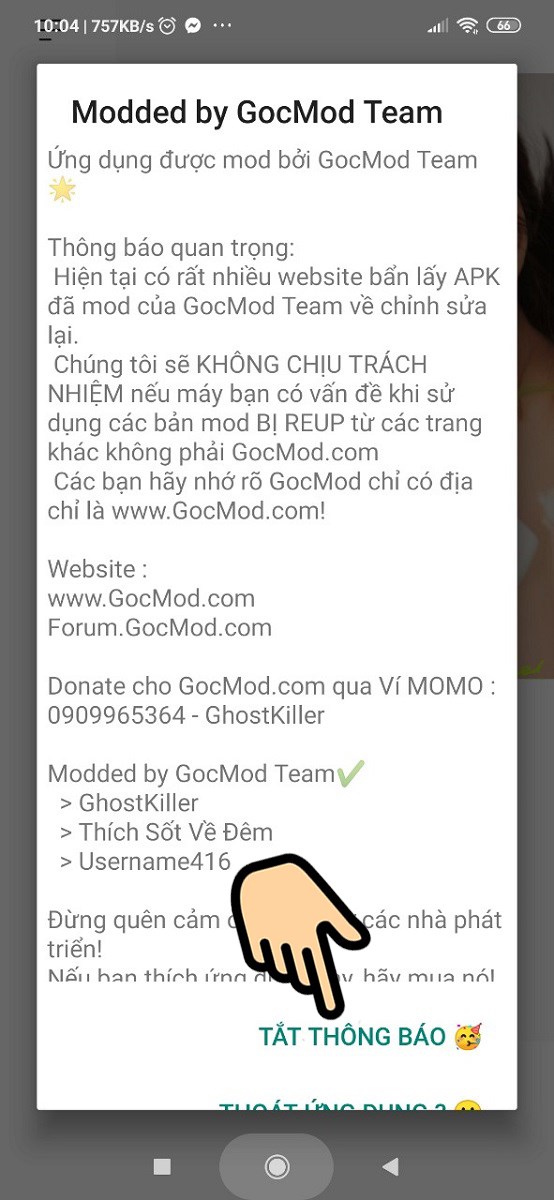 Chọn TẮT THÔNG BÁO