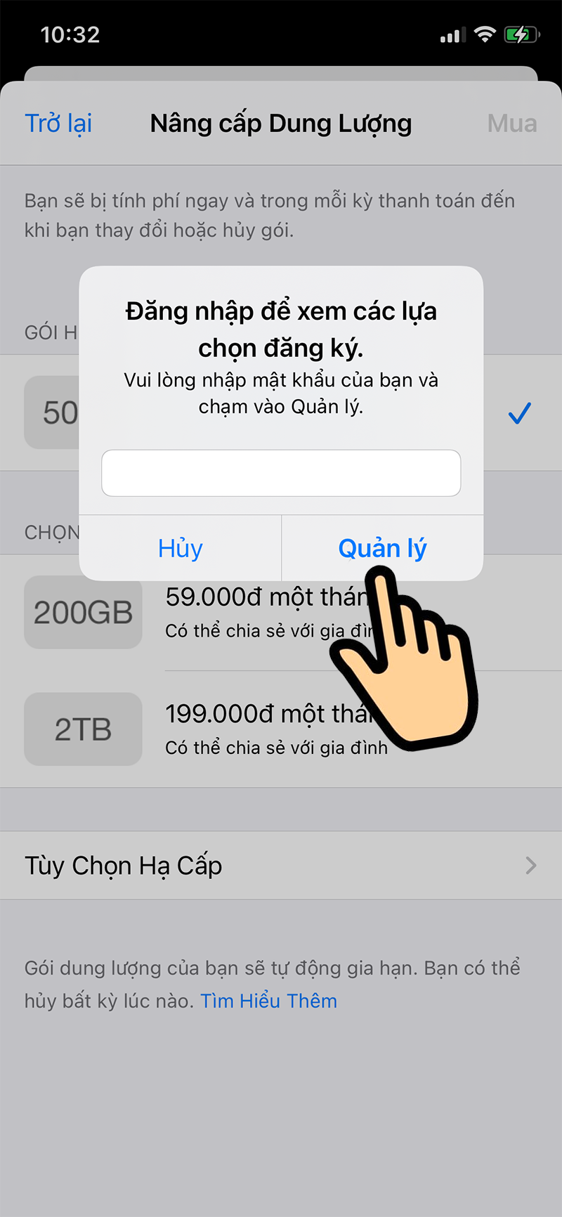 Nhập mật khẩu t&agrave;i khoản Apple ID của bạn.