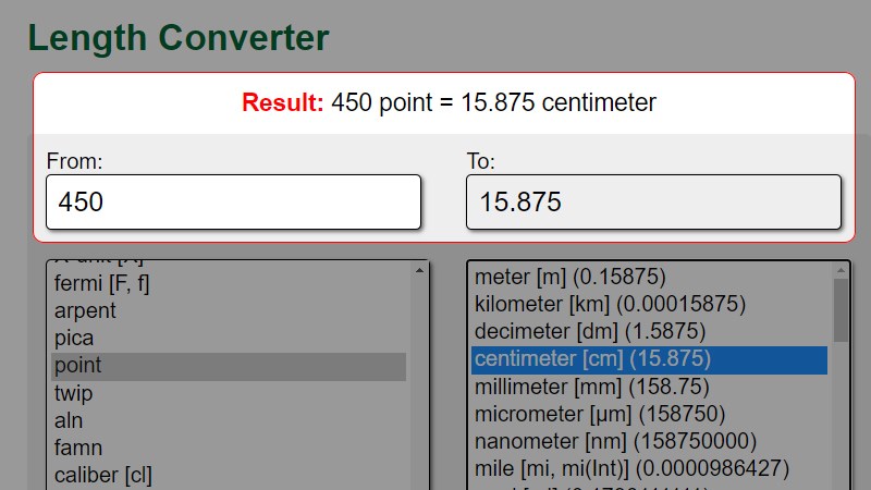 Kết quả quy đổi của Point