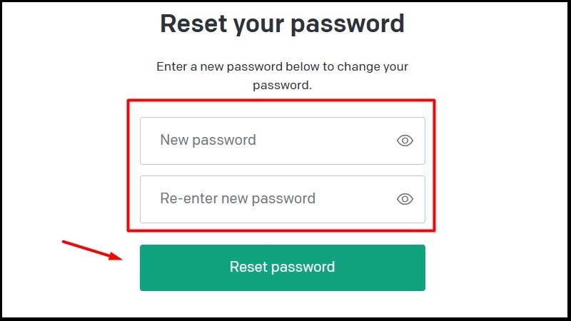 Nhập mật khẩu mới và nhập lại mật khẩu