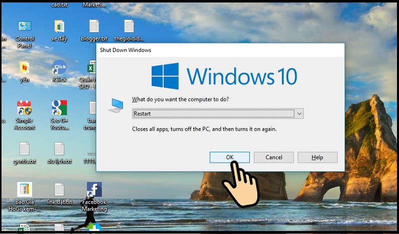 Restart để khởi động lại máy tính