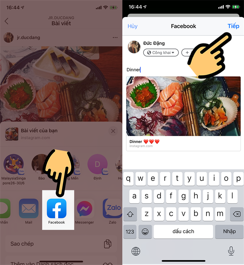 Chọn biểu tượng Facebook