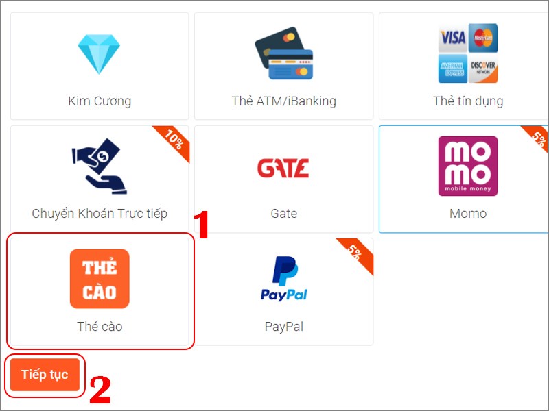 Chọn Thẻ c&agrave;o