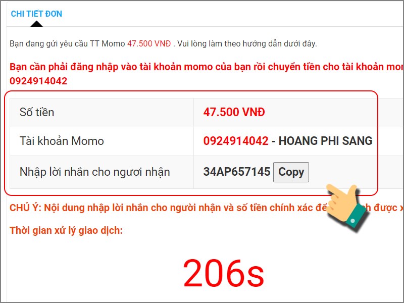Chuyển tiền theo th&ocirc;ng tin được cho