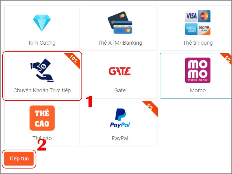 Chọn Chuyển khoản trực tiếp