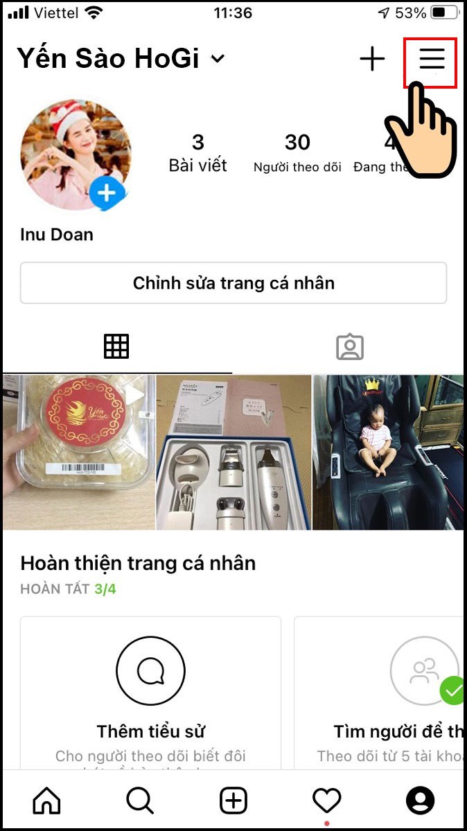 Nhấn vào biểu tượng 3 dấu gạch ngang