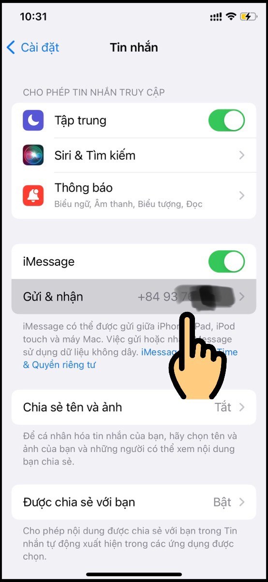 Bấm vào mục Gửi & nhận