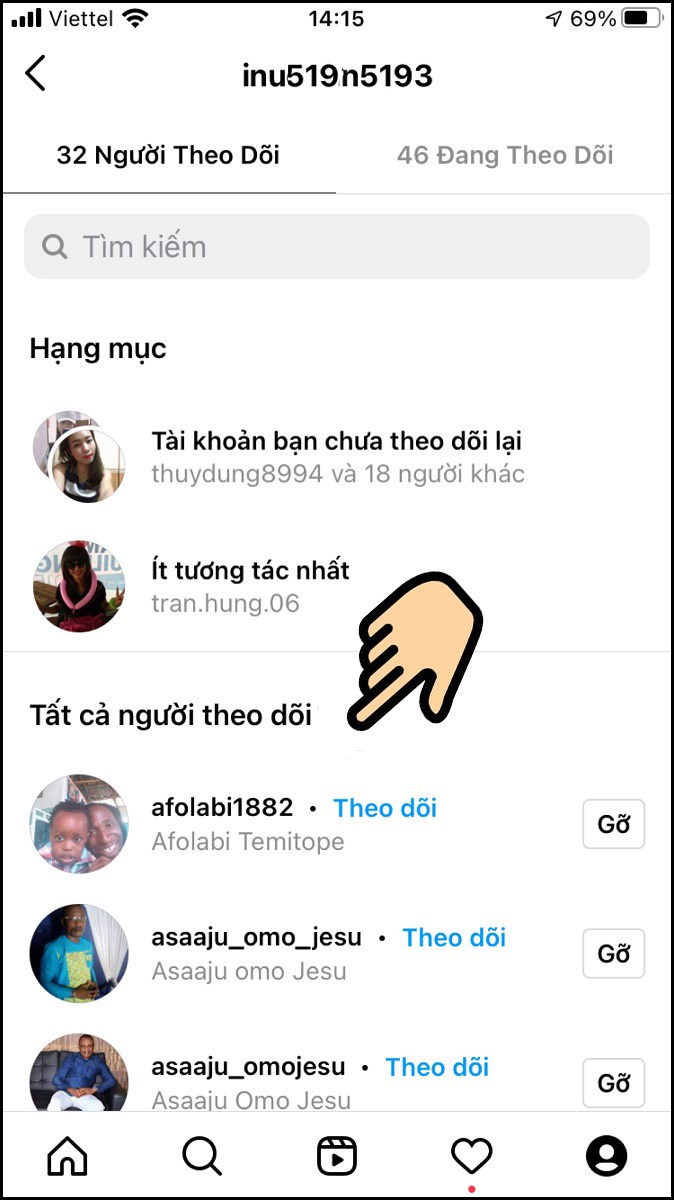 Lướt xuống để xem chi tiết những người đang theo dõi bạn